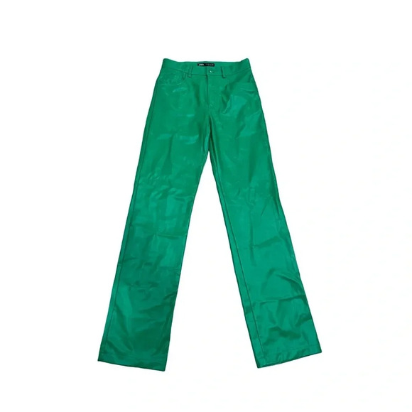 Zara Green Coloured / Vegan Faux Leather Trouser Pants Size  Small - Picture 5 of 8